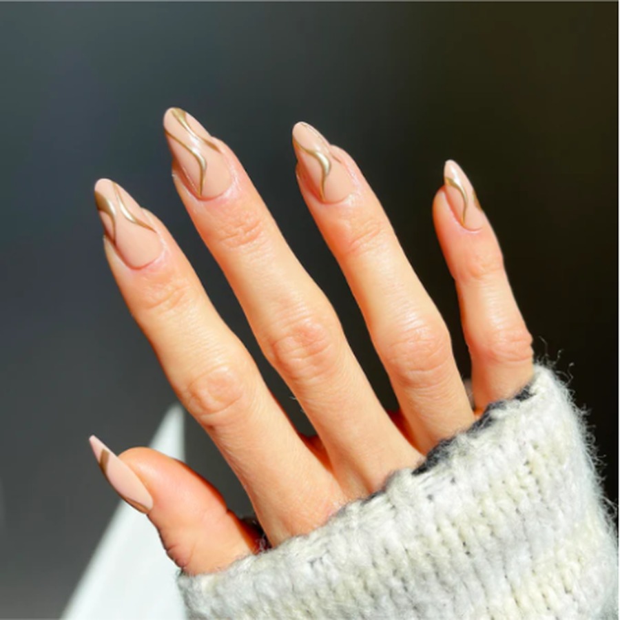 Almond Acrylics With Gold Detail